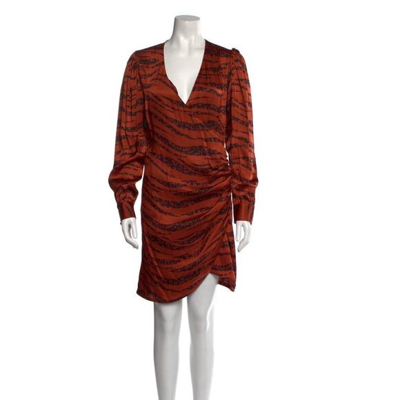 Anine Bing Penelope Wrap Orange and Black Tiger Print Silk Dress Small - Picture 1 of 10